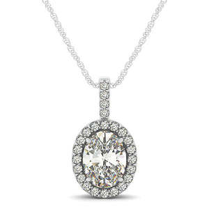 <b>14K</b> White <b>Gold</b> Diamond Halo Oval Pendant <b>Necklace</b> with 0.93ct Elegant and Luxurious - Product Image 1