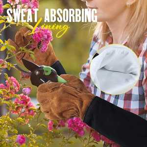 ถุงมือหนังสำหรับใส่ในสวนสำหรับผู้ชายและผู้หญิงถุงมือแขนยาวกันหนามลายกุหลาบตัดแต่งกิ่งหนังสีดำน้ำตาลไซส์ใหญ่ - Product Image 4