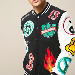 Veste universitaire en laine pour homme |   Broderie à motifs de lettres |   Col rabattu |   OEM Haute Qualité - Product Image 5