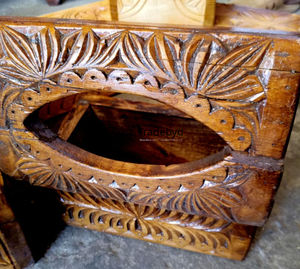 Solid Wood Carved <b>Floral</b> Pattern Engraved Premium Tissue <b>Box</b> Holder for Hotels Restaurants Homes Tradebyd - Product Image 4