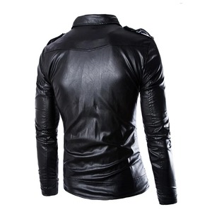 Blazer d'hiver fin en cuir PU noir et blanc pour homme 2024, veste à fermeture éclair diagonale avec service OEM - Product Image 3
