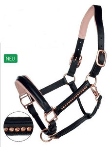 Cabestro de caballo de cuero forrado de cuarzo rosa con cierre rápido de cuero suave y herrajes de oro rosa - Product Image 2