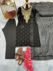 Conjunto de ropa de fiesta de diseñador Heavy Faux Georgette Kurta Bottom & Dupatta - Product Image 5