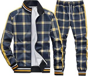 Survêtements pour hommes Full-Zip Long Sleeve Plaid Track Jackets and Pants 2 Piece - Product Image 2