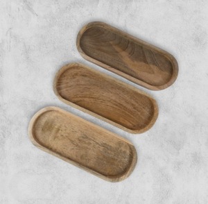 Plateau de service en vrac personnalisé fait à la main vaisselle en bois de manguier de couleur argile pour décoration de restaurant et de mariage plateau ovale - Product Image 3