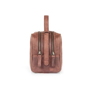 Trousse de toilette en cuir grain supérieur fabriquée à la main maquillage personnalisé organisateur de maquillage cosmétique durable TYG-0047 à deux compartiments - Product Image 2