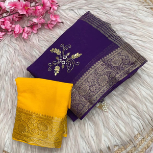 Sari en soie Simar classique pour les occasions de mariage, avec un chemisier exclusif, tenue ethnique indienne pour femmes et filles, pour les festivals et les mariages - Product Image 1
