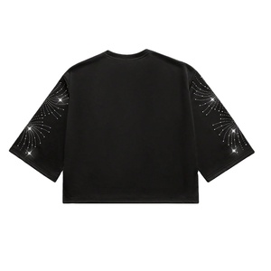 Luxury <b>Rhinestone</b> Sleeve Shirts For Mens Oversized Solid Color Crew neck Casual Streetwear <b>Top</b> Premium 100% Cotton Clothing OEM - Product Image 5