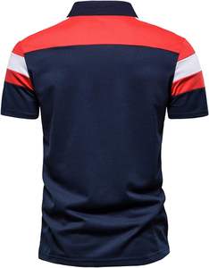 เสื้อโปโลบุรุษฤดูร้อนลําลองเย็บแผงโลโก้พิมพ์ปุ่มเสื้อโปโลแขนสั้นเสื้อแผงสี - Product Image 3