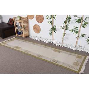 Tapis Moderne Classique Beige Vert Patchwork en Laine pour Adolescents 2.6X9.3 pieds Rectangle Couloir Viscose Bambou Soie Peluche Latex - Product Image 3