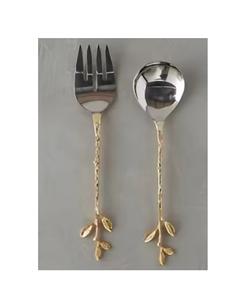 Servidores de ensalada decorativos de metal Servidor de ensalada de acero inoxidable Juego de vajilla de mango cuadrado largo plateado - Product Image 4