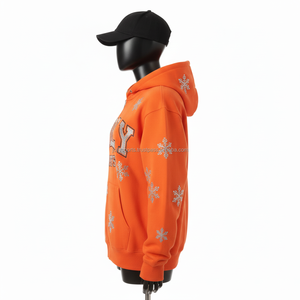 <b>Women</b> Zipper Hoodie GSM fleece <b>orange</b> color rhinestone snowflake design custom logo embroidery winter wear zipper basics <b>hoodies</b> - Product Image 3