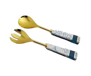 Handle Silver Plated Stainless Steel Eco-Friendly Dishwasher Safe <b>Salad</b> <b>Server</b> Royal Family Flatware Set - Product Image 4