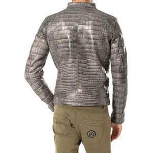 Chaqueta de cuero de piel de serpiente Premium para hombre con cuello levantado y logotipo frontal a prueba de viento y transpirable, ajuste elegante y ecológico - Product Image 3