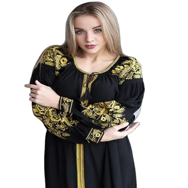 Plus Size Mexico Embroidery Designs Beautiful Casual Women Off Shoulder Ruffled Dress Clothes Elegant Polyester Long Maxi Dress