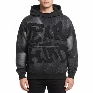 เสื้อฮู้ดสตรีทแวร์แบบมีซิปแต่งลายปักแบบพิเศษ พร้อมคริสตัลตกแต่ง ล้างสีแบบแอซิดวอช ผลิตจากผ้าฝ้าย 100% ระบายอากาศได้ดี - Product Image 1