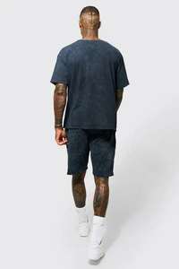 Hot Selling <b>Men</b> Summer Outfits Plus Size 2 Piece Acid Wash Casual Tracksuit <b>Short</b> Sleeve T-shirts and <b>Shorts</b> Set - Product Image 6