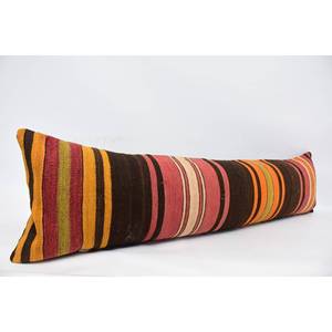 Multicolor Vintage Floral Kilim Striped Wool <b>Pillow</b> Luxury 12x48 Inch Woven Silk with Subtle Striped Pattern for Bedding - Product Image 3