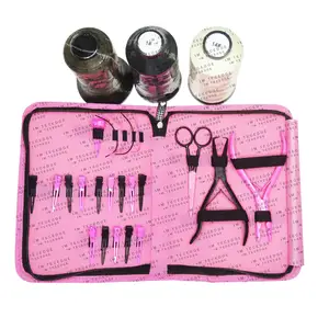 Accessoires d'outils d'extension de cheveux de nouvelle génération Kit d'étui en cuir de fils collés en nylon pour salon