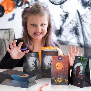 Bolsas de Papel Kraft con Recubrimiento UV para Halloween, Bolsas Rectangulares Autoarmables con Asa, Impresas en Cuatro Colores, Bolsas para Dulces con Pegatinas, Truco o Trato - Product Image 4