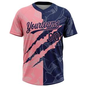 Maillot de softball de haute qualité 100% polyester à deux boutons, col rond, respirant, avec nom d'équipe personnalisé, prêt pour le jeu - Product Image 1
