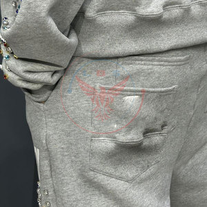 New Design Professional Winter Hooded Rhinestone <b>Tracksuits</b> 100% Cotton Breathable Men's Wholesale Low Price - Product Image 5