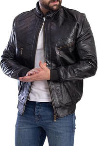 Para los hombres al por mayor chaquetas personalizadas con cierre de cremallera de moda de alta calidad de los hombres chaqueta de motorista OEM logotipo personalizado de cuero genuino - Product Image 4