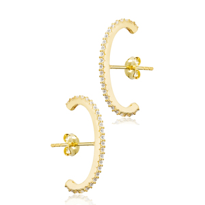 Clear Zircon Stone Push Back Earrings Turkish Wholesale Handmade 925 Sterling Silver Jewelry - Product Image 4