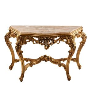 Mesa Consola de Lujo Dorada con Tapa de Mármol, Diseño Barroco Artesanal y Detalles Tallados Ornamentales para Interiores Elegantes - Product Image 1