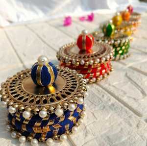 Gota Patti Embellished Round <b>Gift</b> Baskets Luxury Packaging <b>for</b> Festive <b>Gifts</b> Indian Wedding Favor <b>Boxes</b> <b>for</b> Graduation Occasions - Product Image 6