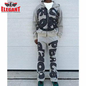 No Pocket Zip Up Style Blank Over Sized Patch Printing Acid Washed Distressed Embroidery Hoodie By ELEGANT SPORTS - Product Image 4