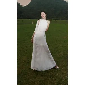 Sexy Hot Sales Sleeveless Backless Women's Dress 35% Silk 65% Cotton MATT OPEN-BACK STRETCH MAXI DRESS Made In Vietnam