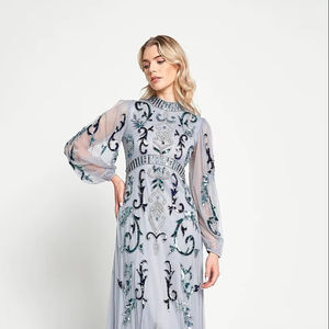 Robe de soirée perlée exquise d'approvisionnement bleu ciel idéale pour les événements prestigieux et les cérémonies robe maxi perlée à vendre - Product Image 1
