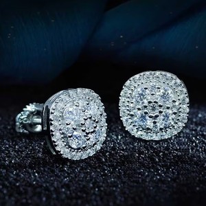 ต่างหูเม็ดกลมเพชรสำหรับสตรีต่างหูเม็ดกลมแบบฮิปฮอปตามสั่ง VVS Moissanite - Product Image 1