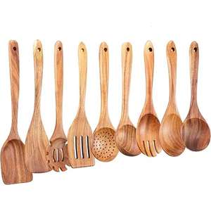 Cucharas de madera para cocinar Juego de utensilios de cocina de madera Material de madera natural Espátula y utensilios de cocina Herramientas DE LA India - Product Image 5