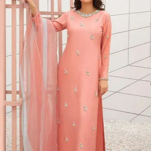 Decent Embroidery Work on Long Kurta, <b>Pant</b> & Dupatta Dress with Crystal Glass Beads,stone,dabka Work for Party-wear @ 2024 - Product Image 1