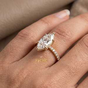 Anillo de Compromiso con Corte Marquesa, Oro de 18K, Anillo de Diamantes Marquesa de Lujo, Joyería Nupcial con Pavé para Mujer - Product Image 5