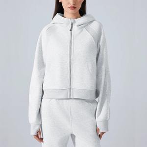 Sudaderas con cremallera para mujer, chaquetas de entrenamiento de lana, sudaderas atléticas informales de manga larga con agujeros para los pulgares - Product Image 1
