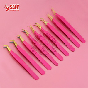 Custom Pink Gold Fiber Tip Eyelash Extension Tweezer 45 degree 90 degree Volume Lash Straight Isolation <b>Tool</b> - Product Image 1