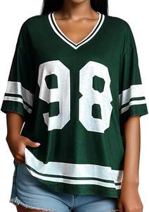 Camisetas de fútbol americano en blanco, venta al por mayor, malla personalizada, ajuste holgado, hombro caído, cuello en V, Jersey de mujer - Product Image 6