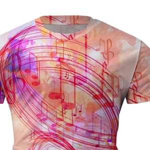 เสื้อยืดพิมพ์ลายโน้ตดนตรีแขนสั้นผู้ชายสีสันสดใสดีไซน์แฟชั่นลำลอง - Product Image 5