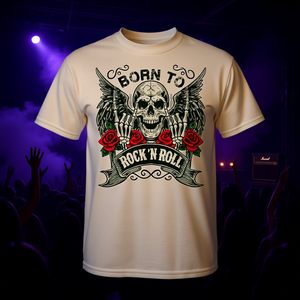 T-Shirt Vintage Retrò Rock & Roll 'Born to Rock', Abbigliamento Promozionale Elegante - Product Image 3