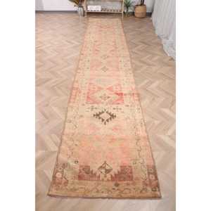 2.9x14.5 ft Rug, Vintage Turkish Rug, <b>Red</b> Brown Camouflage <b>Wool</b> Rug - Product Image 1