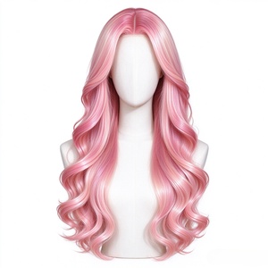 Sakura Pink Anime Style Wavy Synthetic <b>Wig</b> for Women, Pastel Pink <b>Curly</b> <b>Wig</b> for Cosplay Party Costume and Fashion Styling - Product Image 1