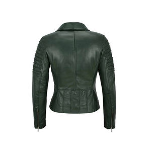 Veste en cuir véritable élégante pour femmes, style moto classique avec col montant et coupe ajustée, nouvelle veste d'extérieur pour femmes chez Nurak 2026 - Product Image 4