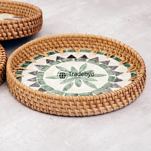 Bandeja Organizadora de Mesa Multiusos Tejida a Mano de Ratán Natural Moderno, Decorativa de Primera Calidad, Tradebyd - Product Image 2