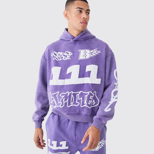 Ensemble survêtement hiver deux pièces personnalisable de haute qualité en molleton 100 % coton, pantalon de jogging et sweat à capuche évasés, avec logo imprimé - Product Image 3