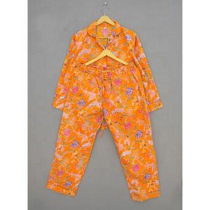 Pyjama d'été en coton confortable pour femmes ensemble main bloc imprimé vêtements de nuit robe demoiselles d'honneur tailles y compris 5XL pour adultes - Product Image 2