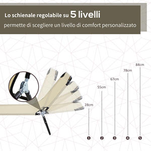 Outsunny Chaise longue de jardin avec dossier réglable à 5 positions, acier et tissu Oxford, 188x56x28 cm, beige - Product Image 4