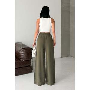 XLove <b>Jeans</b> Women's Natural Gabardine <b>Elastic</b> <b>Waist</b> High Rise Full Length Wide Leg Palazzo Pants for Casual Wear - Product Image 4